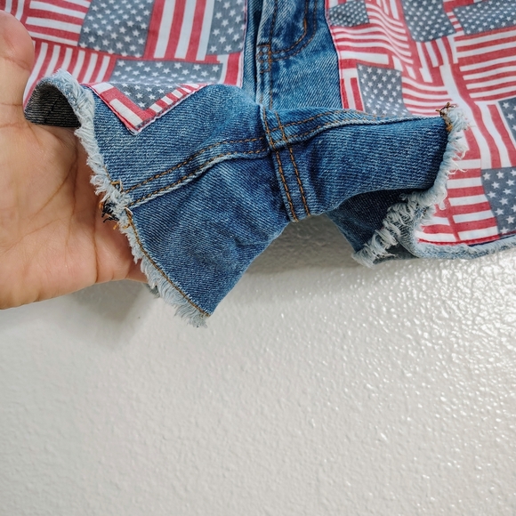 Forever 21 Denim Shorts American Flag Pockets booty Blue Jean Patriotic Sz 27 - Picture 3 of 10
